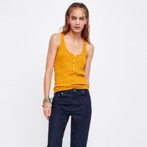 Zara knit lace-effect top in mustard yellow size L